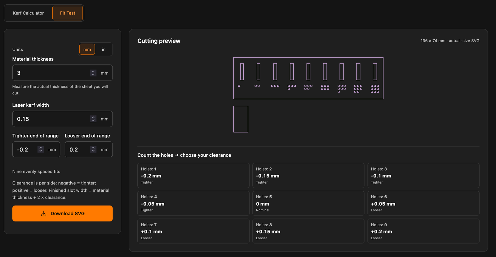 Fit Test interface